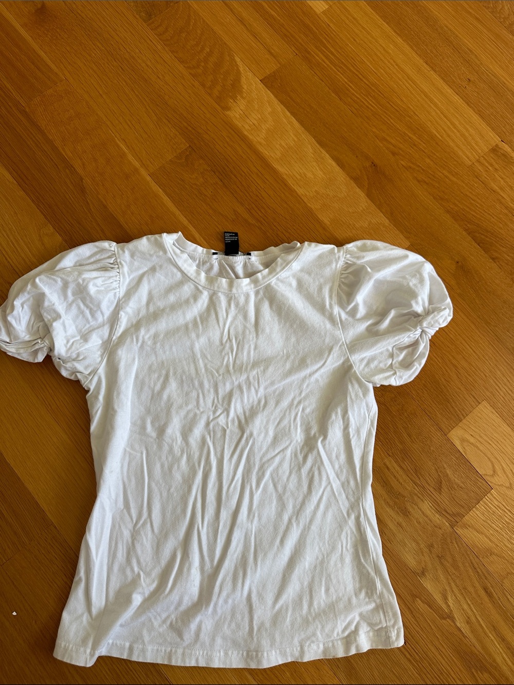 Forever 21 White Puff Sleeve Short Sleeve Tee
